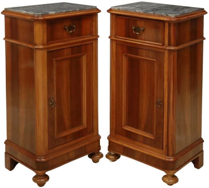 (2) ITALIAN MARBLE-TOP WALNUT BEDSIDE