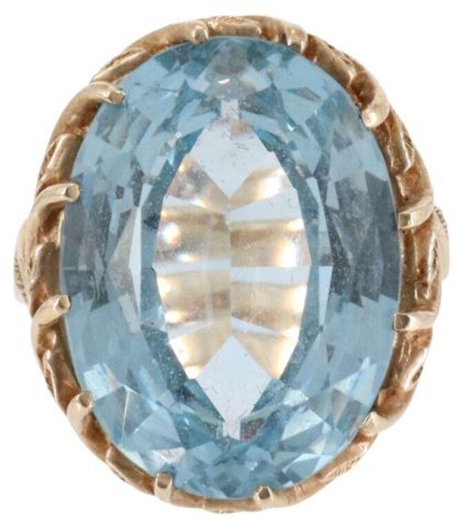 ESTATE 10KT YELLOW GOLD LIGHT BLUE