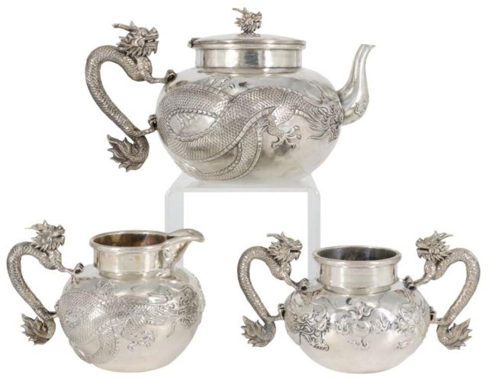 (3) CHINESE EXPORT SILVER DRAGON