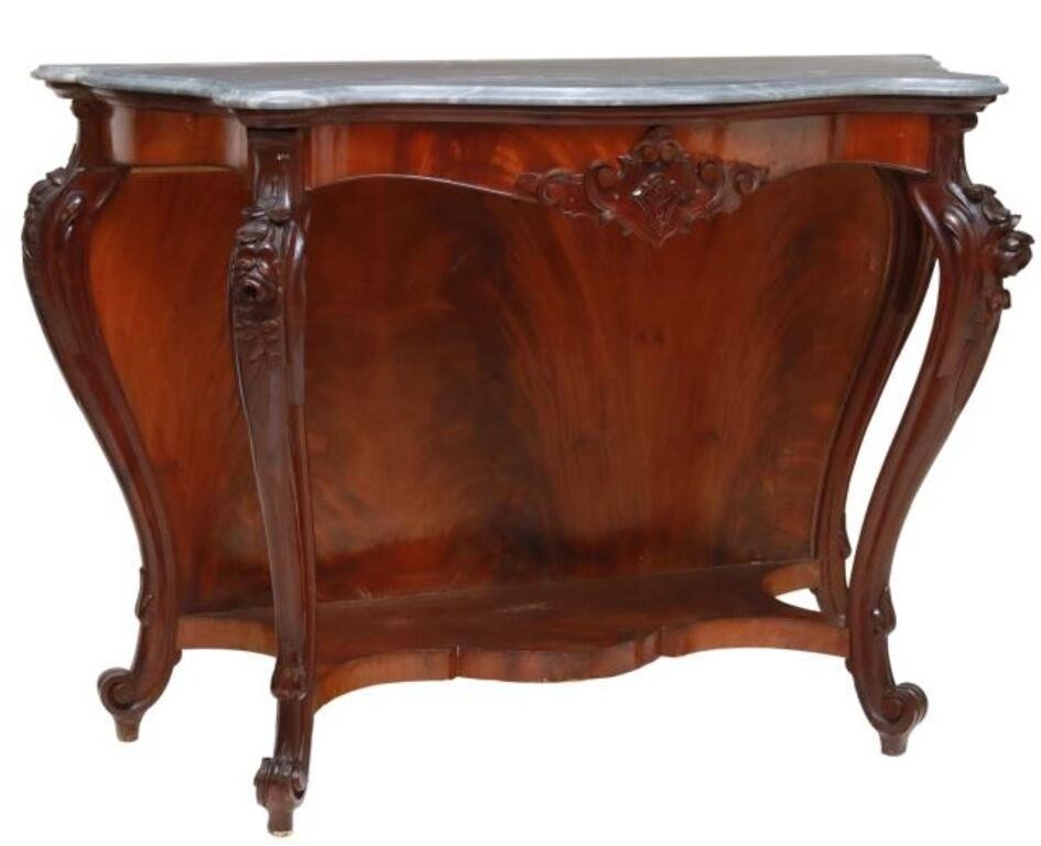 LOUIS XV STYLE MARBLE-TOP MAHOGANY