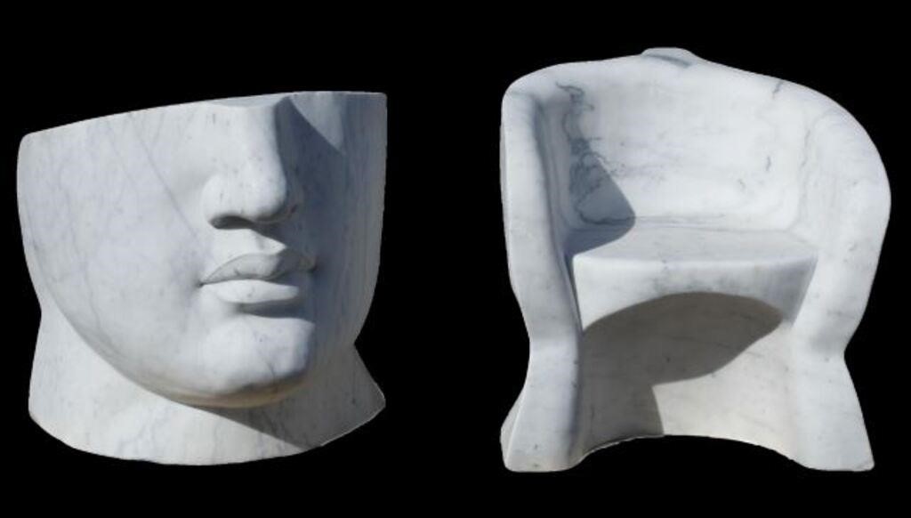  2 MODERNIST CARVED MARBLE FACE 355a4c