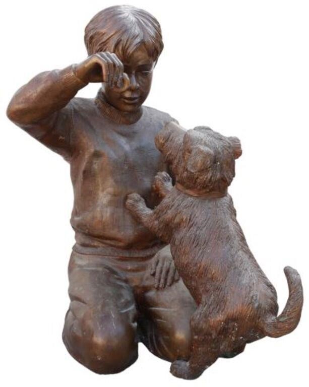 PATINATED BRONZE SCULPTURE, BOY WITH