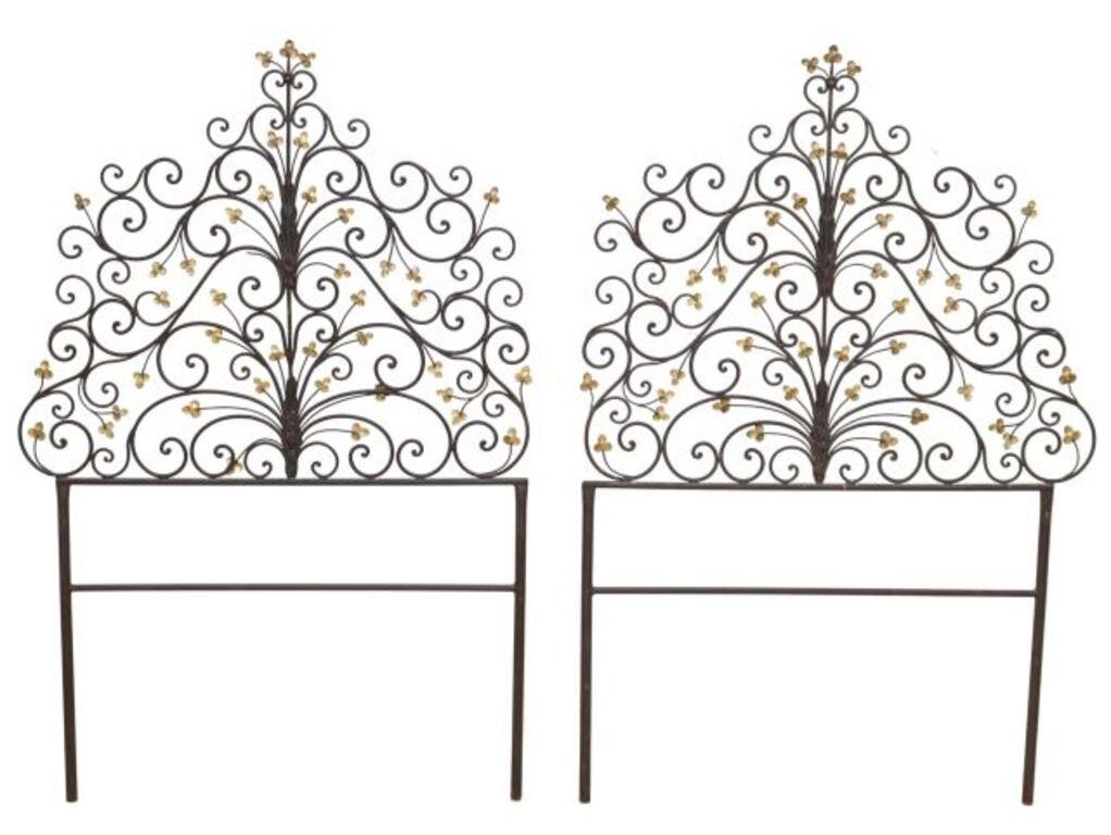 (2) PARCEL GILT WROUGHT IRON HEADBOARDS(pair)