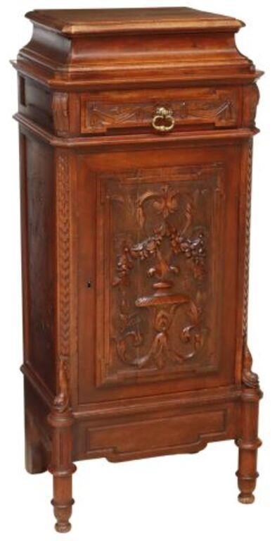 SIGNED FRENCH CARVED WALNUT CABINET 355a8b