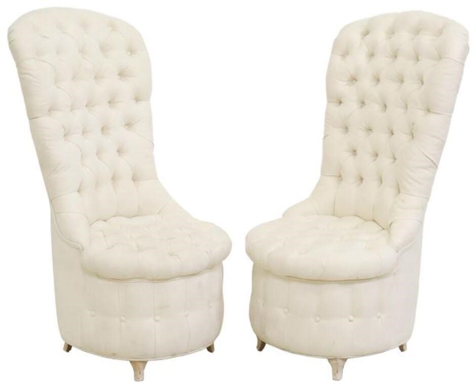 (2) BUTTON-TUFTED IVORY HIGHBACK