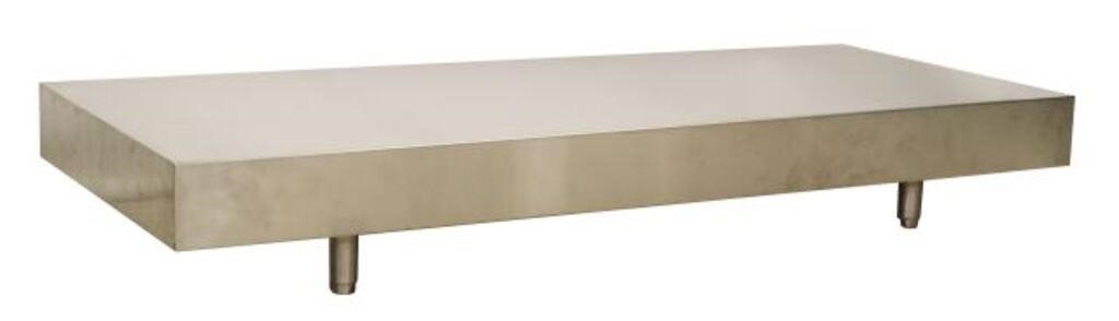 CONTEMPORARY METAL-CLAD LOW COFFEE TABLE,