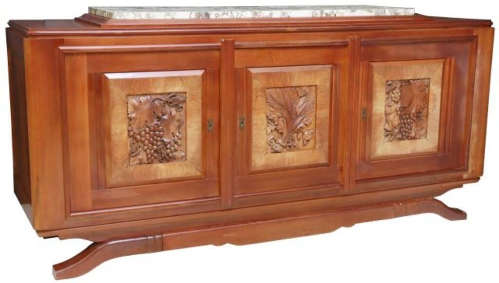 FRENCH ART DECO MARBLE-TOP WALNUT