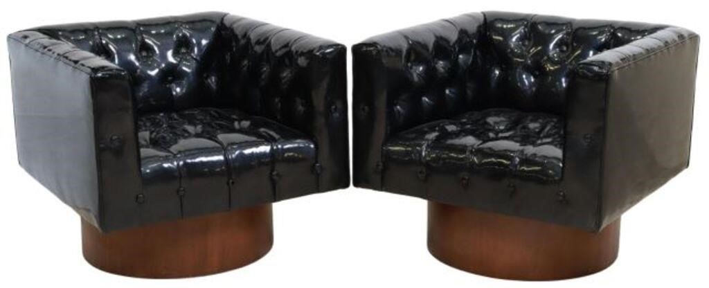 (2) MODERN BLACK BUTTONED SWIVEL ARMCHAIRS(pair)