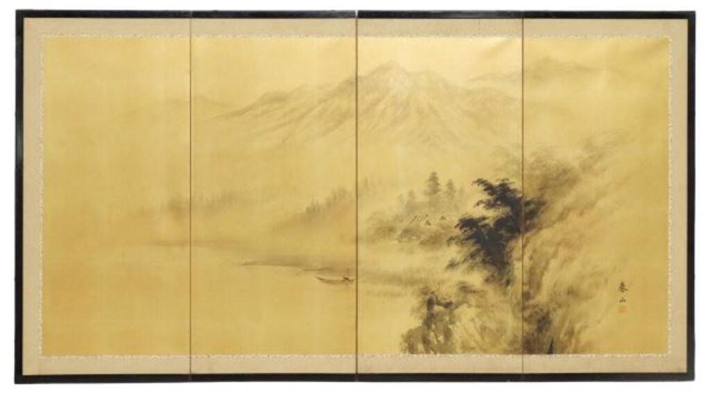 JAPANESE PAINTED SILK FOUR-PANEL