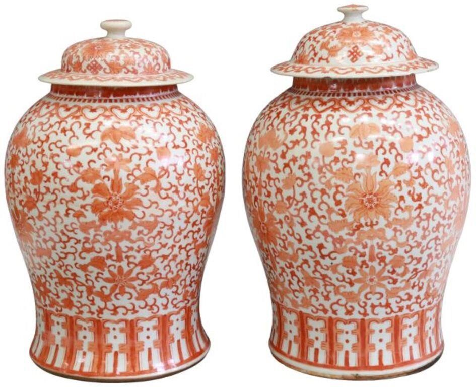 (2) CHINESE IRON RED PORCELAIN TEMPLE