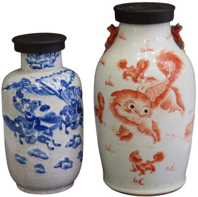 (2) CHINESE LIDDED PORCELAIN VASES(lot