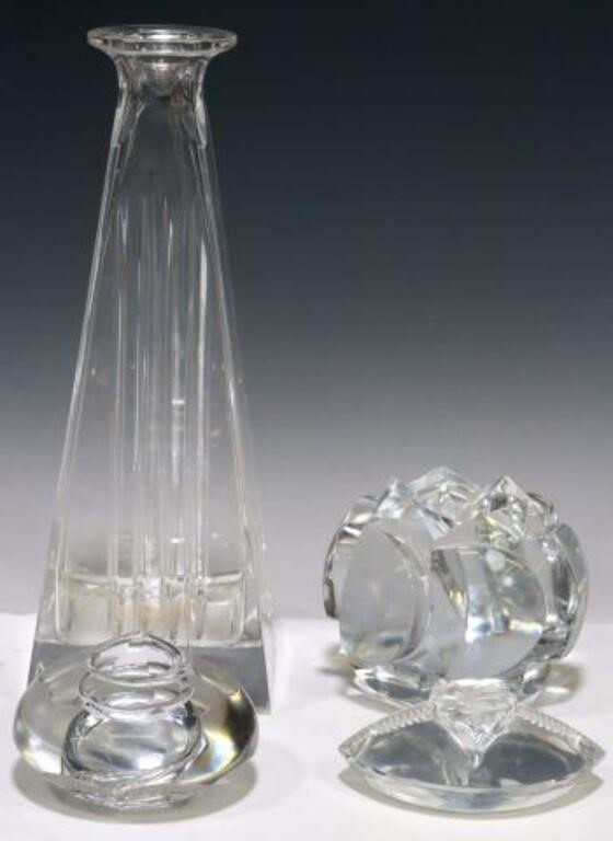 (4) CRYSTAL DECANTER & PAPERWEIGHTS,