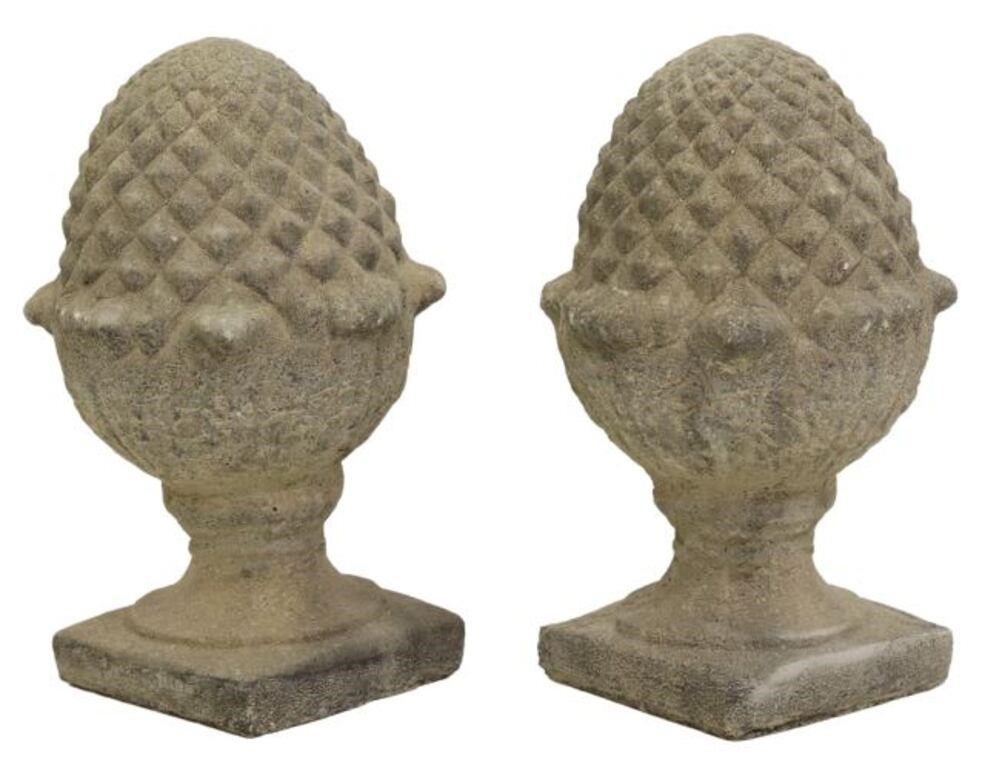 (2) CAST STONE PINEAPPLE GATE PIER FINIALS(pair)