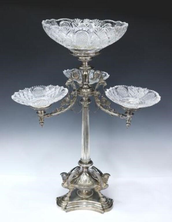 ENGLISH SILVERPLATE CUT GLASS EPERGNE 355c33