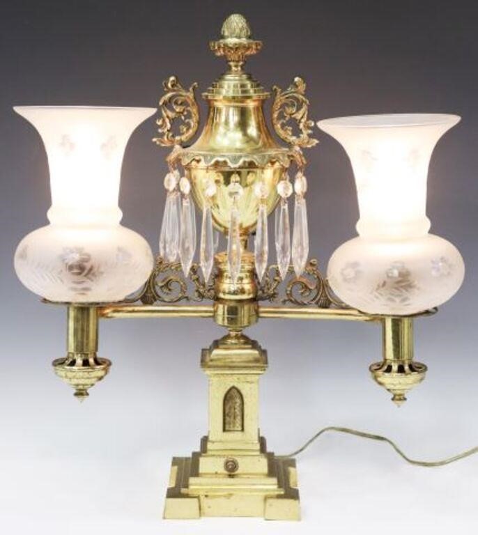 BRASS DOUBLE ARM ARGAND TWO LIGHT 355c66