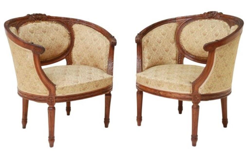  2 FRENCH LOUIS XVI STYLE UPHOLSTERED 355cc5