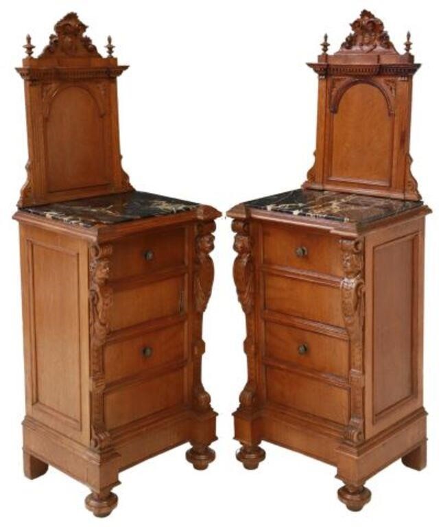  2 ITALIAN MARBLE TOP OAK BEDSIDE 355ccd