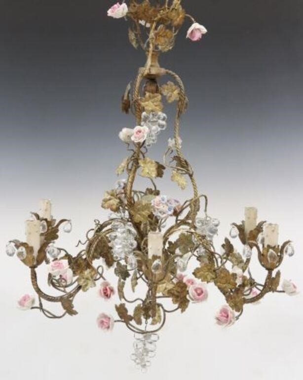 ITALIAN GILT IRON PORCELAIN FLOWER