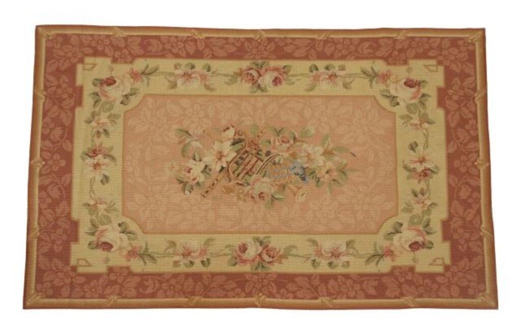 AUBUSSON STYLE WOVEN FLORAL TAPESTRY