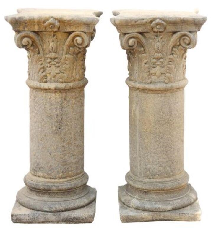  2 LARGE CAST STONE CORINTHIAN 355d06