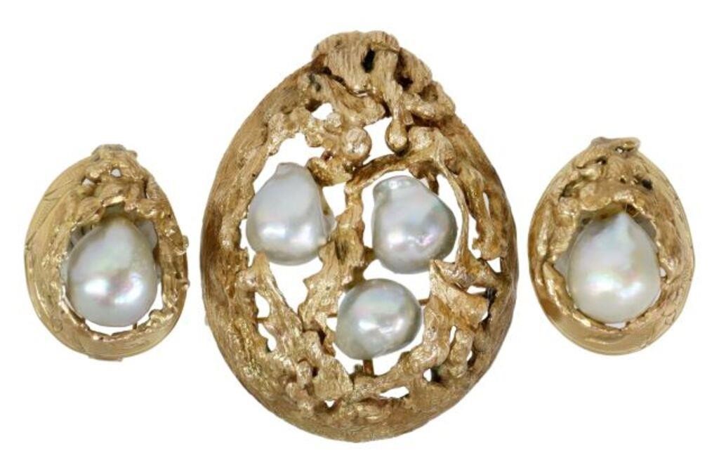  2 ESTATE 14K GOLD BAROQUE PEARL 355d1b