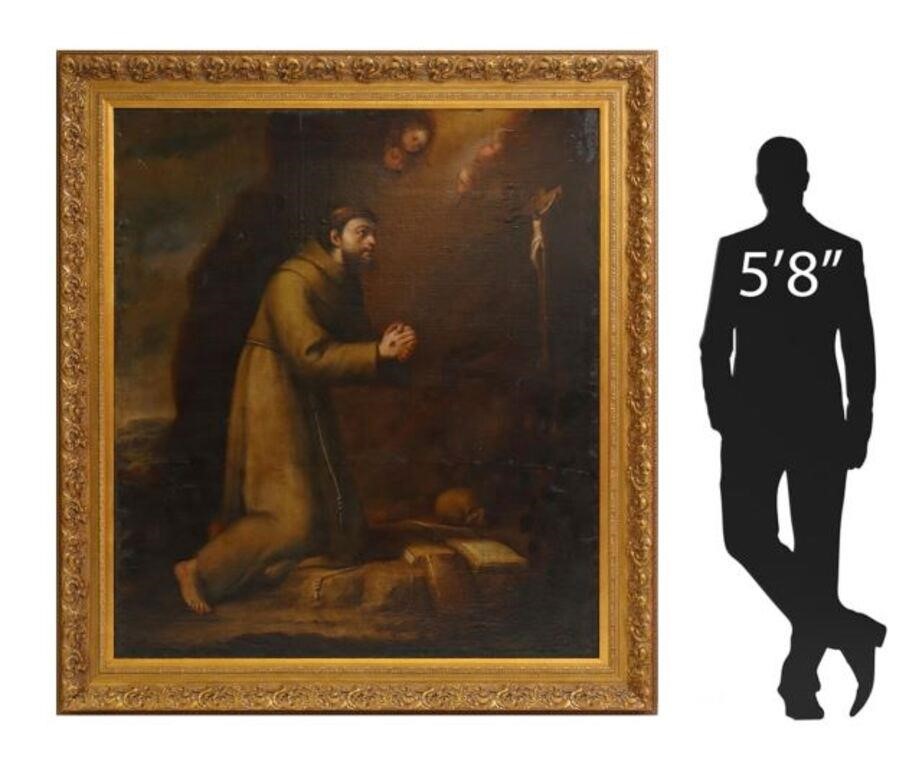 SIGNED PAINTING ST FRANCIS ADORING THE