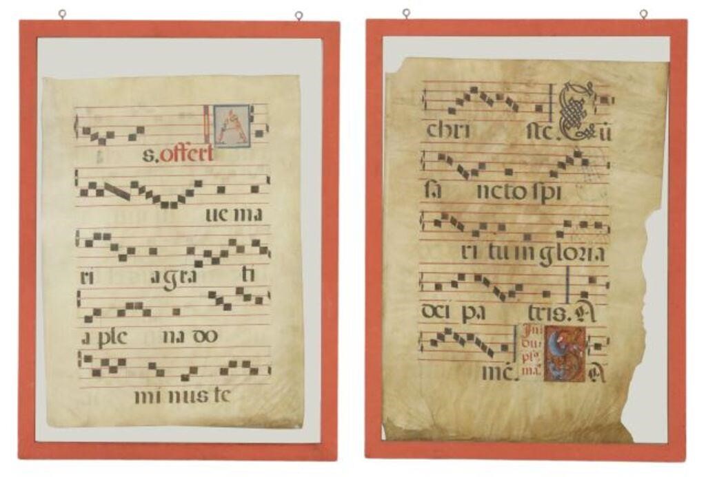 (2) FRAMED LITURGICAL SHEET MUSIC MANUSCRIPTS(lot