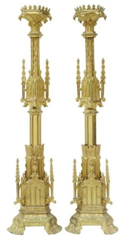 2 GOTHIC REVIVAL GILT METAL ALTAR 355d3e