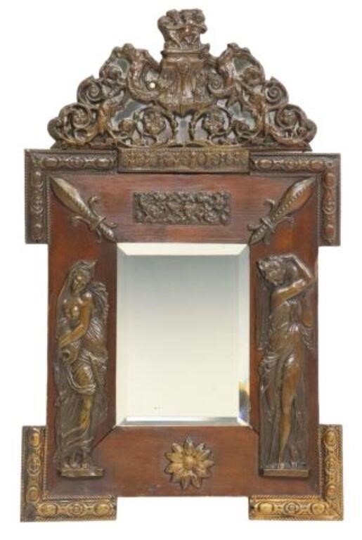 FRENCH REPOUSSE BRASS BEVELED MIRRORFrench