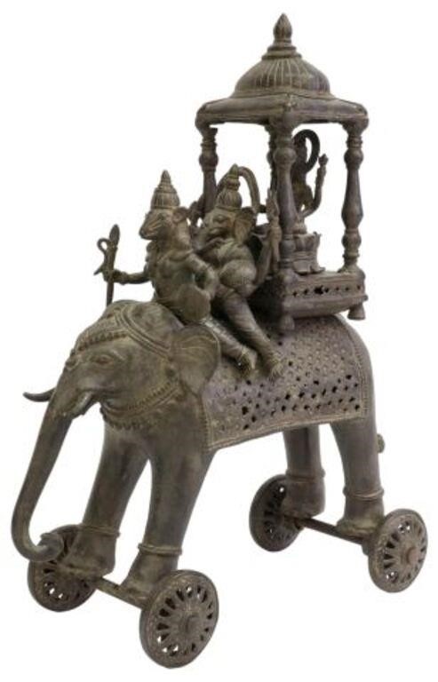 PATINATED BRONZE ELEPHANT & GODS