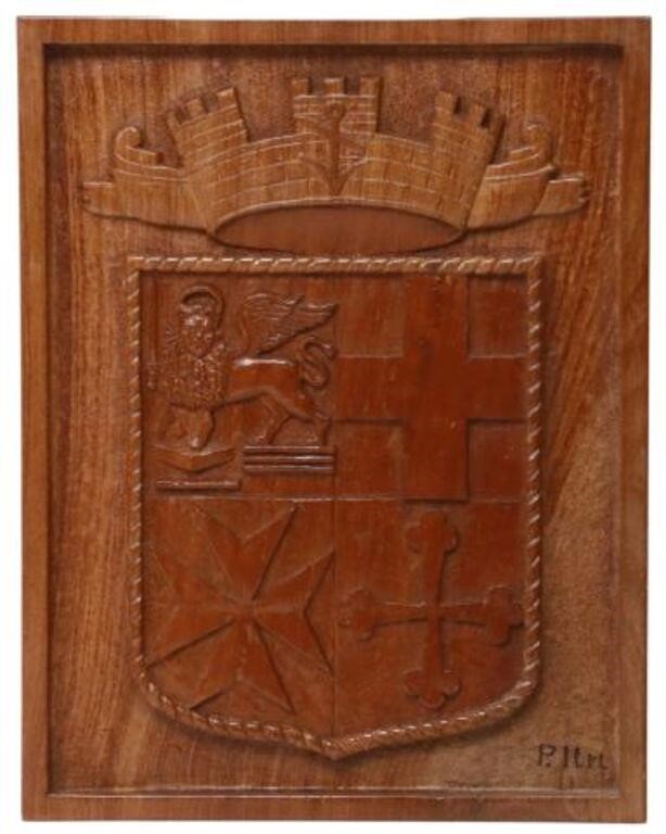 HAND CARVED COAT OF ARMS OF ITALIAN 355dc8