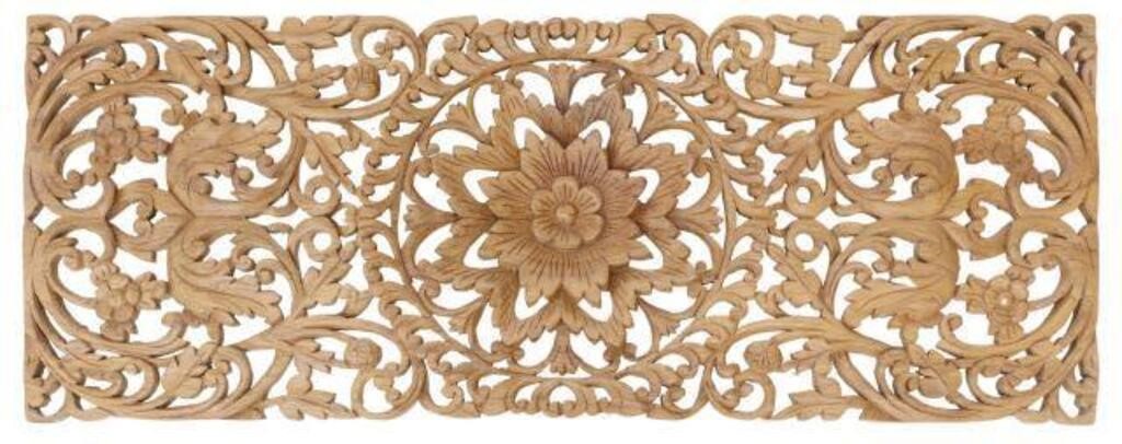 CARVED TEAK LOTUS FLOWER WALL PANEL,