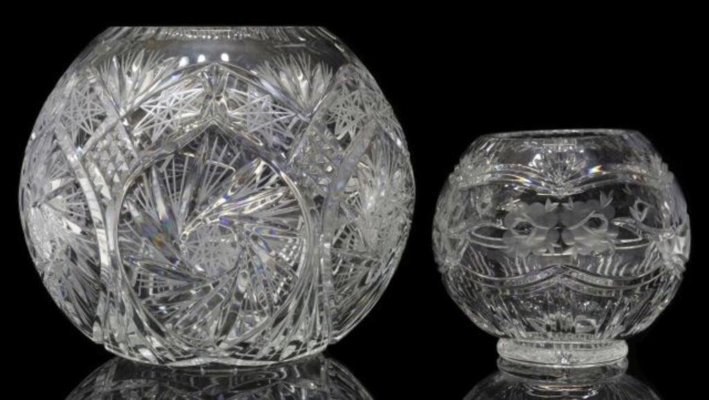 (2) CUT CRYSTAL ROSE BOWLS, VARIED