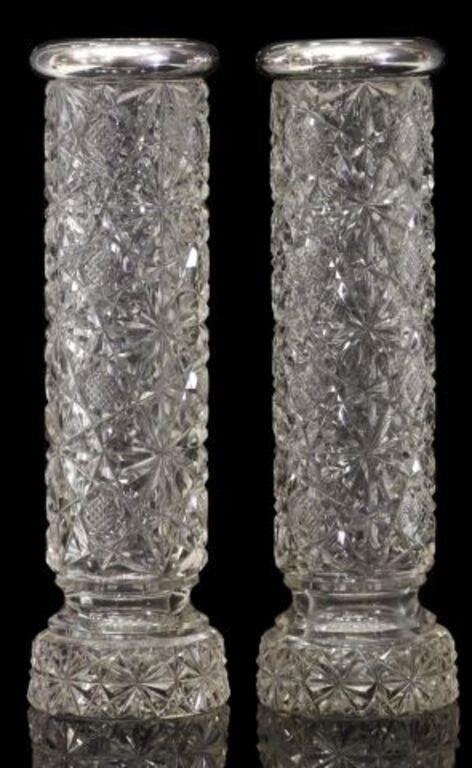  2 RUSSIAN PATTERN CUT GLASS VASES 355e28