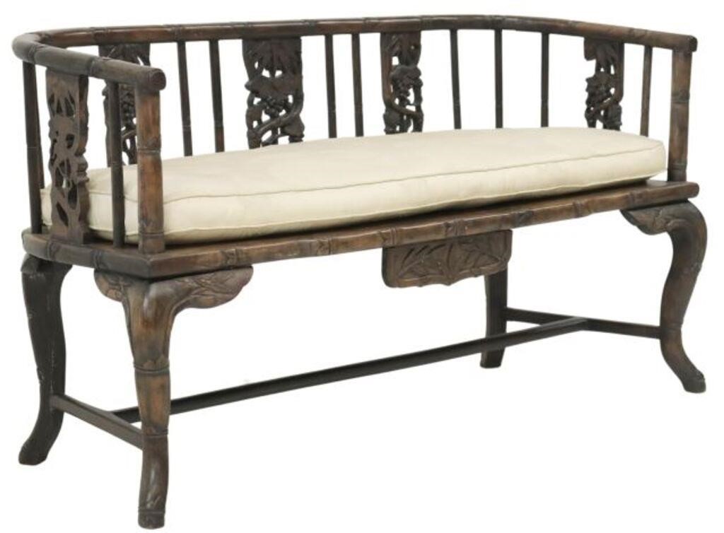 CHINESE ROSEWOOD BAMBOO-FORM UPHOLSTERED