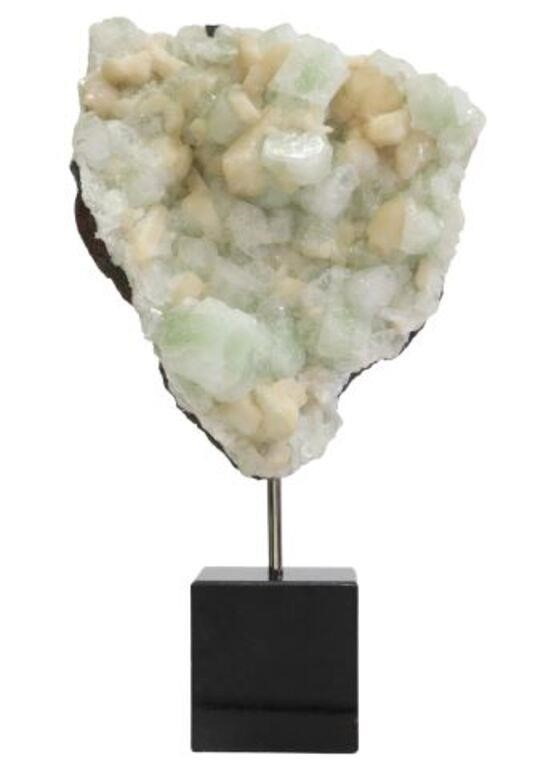 APOPHYLLITE SPECIMEN ON BLACK GRANITE