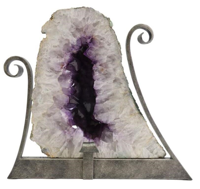 AMETHYST CATHEDRAL GEODE ON IRON