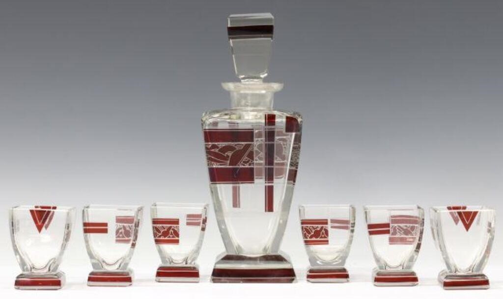 (7) CZECH ART DECO GLASS LIQUEUR