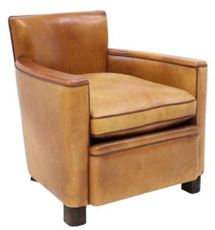 FRENCH ART DECO LEATHER UPHOLSTERED
