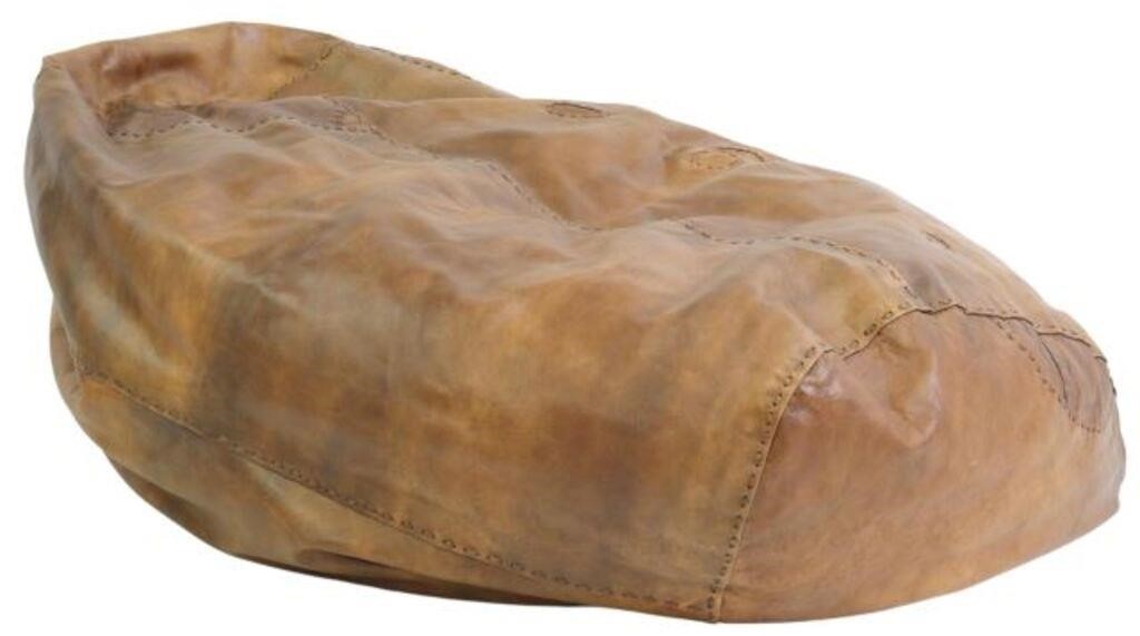 LARGE ITALIAN BROWN LEATHER BEANBAG