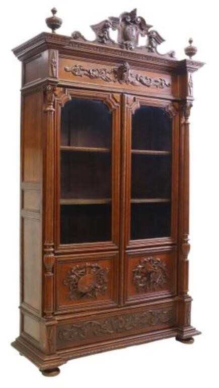 FRENCH CARVED OAK LIBRARY BOOKCASE  355f46