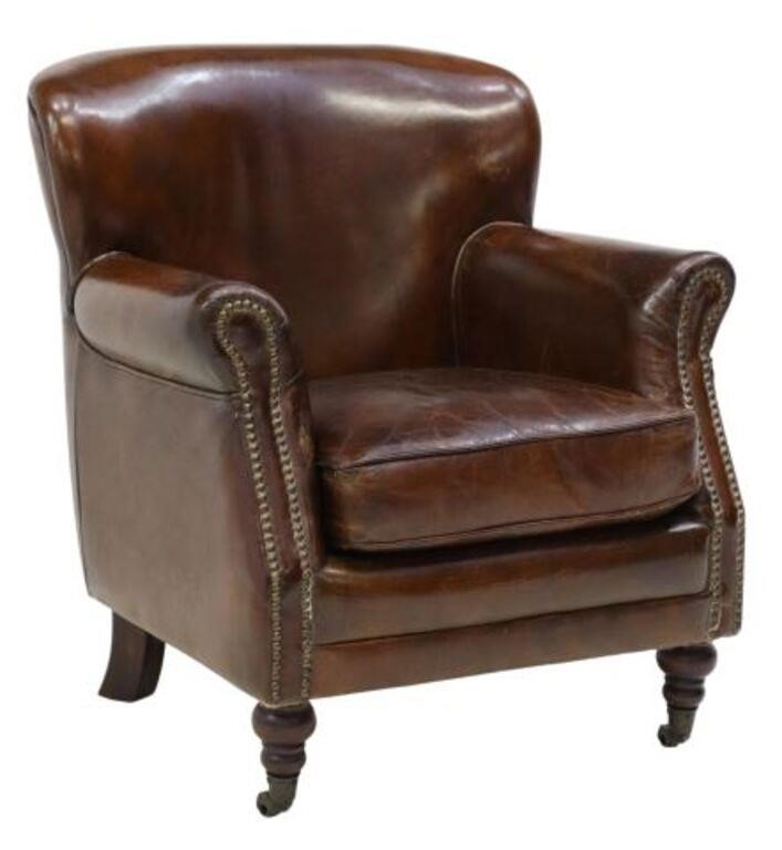 FRENCH BROWN LEATHER UPHOLSTERED