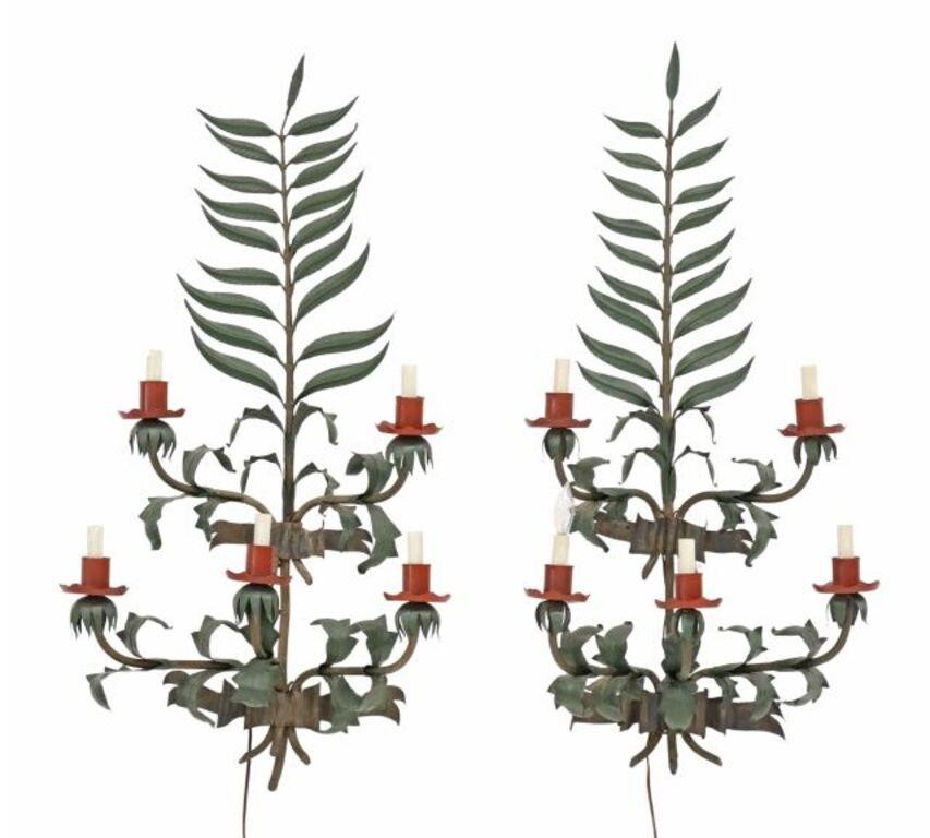(2) TOLE PAINTED IRON FOLIATE BRANCH