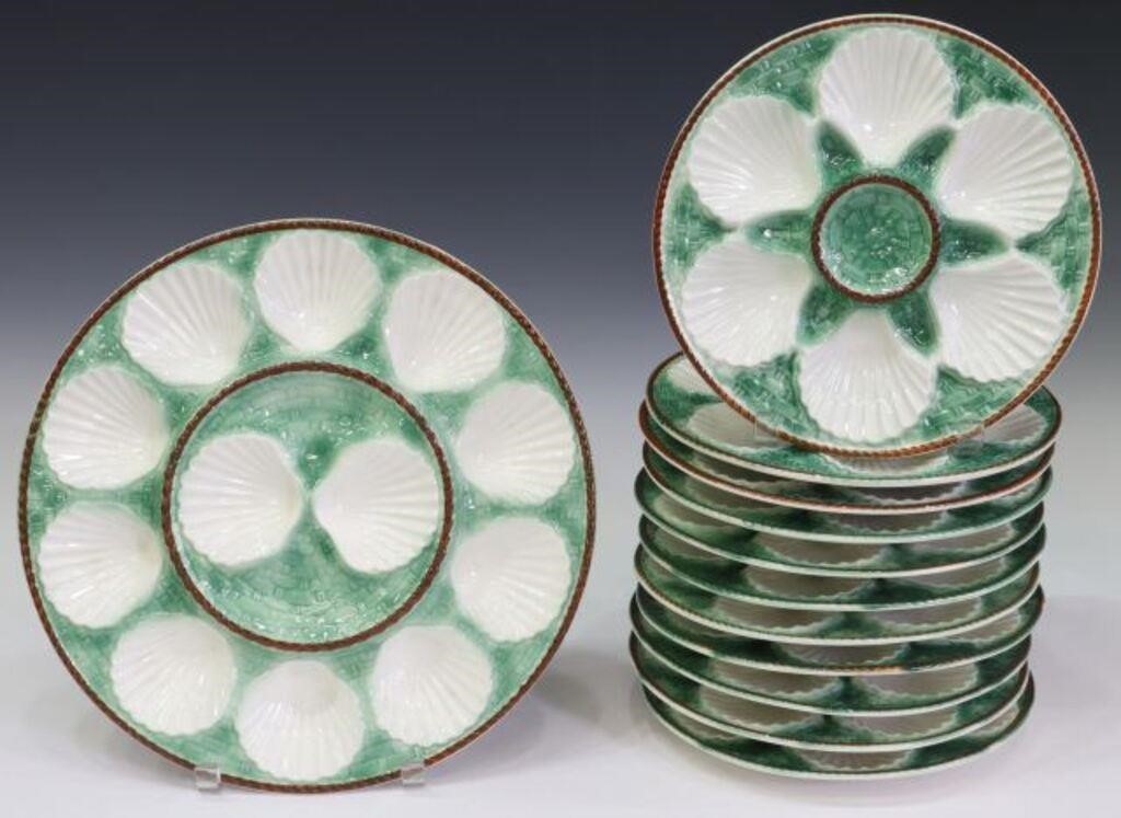  12 FRENCH MAJOLICA OYSTER SERVICE lot 355f7c