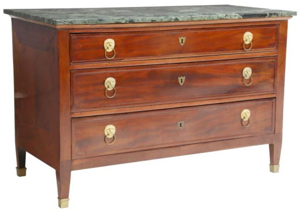 FRENCH MARBLE-TOP MAHOGANY COMMODE,