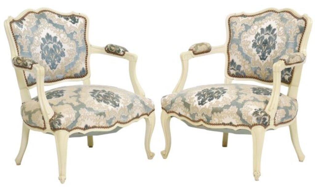  2 FRENCH LOUIS XV STYLE UPHOLSTERED 355fc6