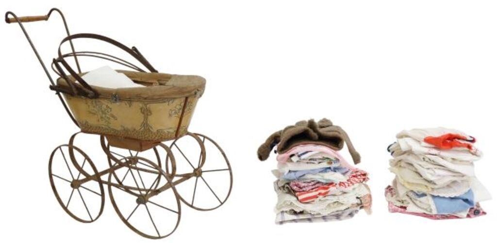 (LOT) ANTIQUE DOLL'S CARRIAGE &