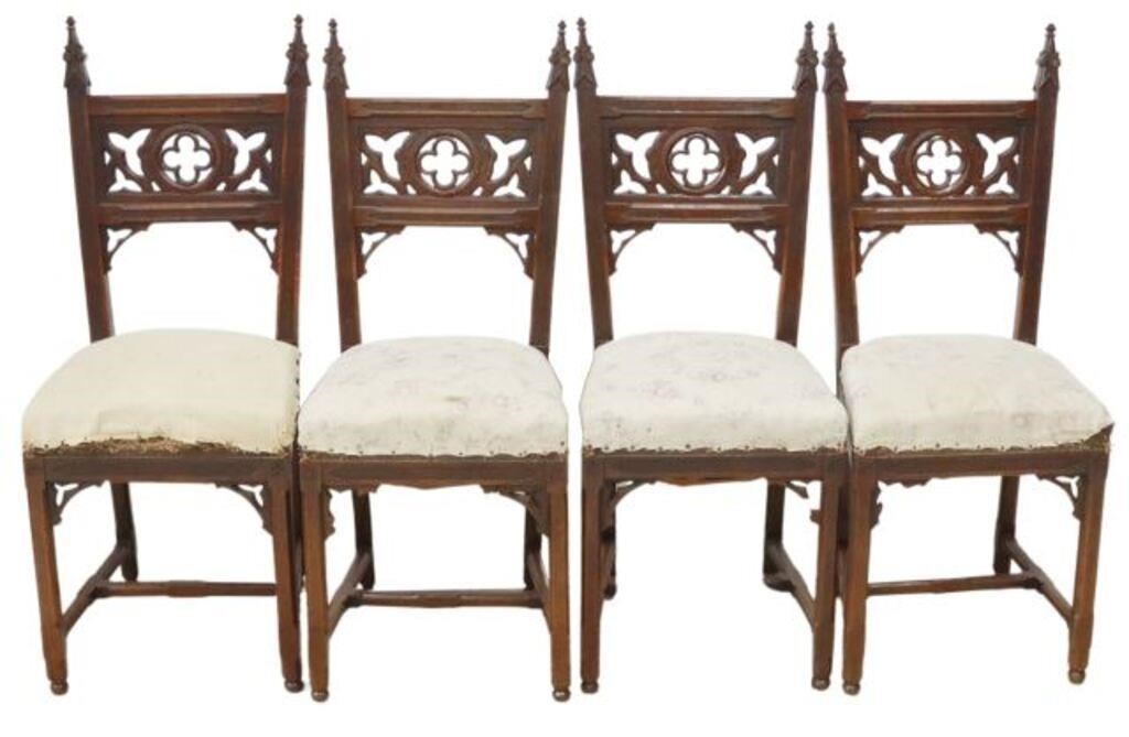 (4) GOTHIC REVIVAL UPHOLSTERED