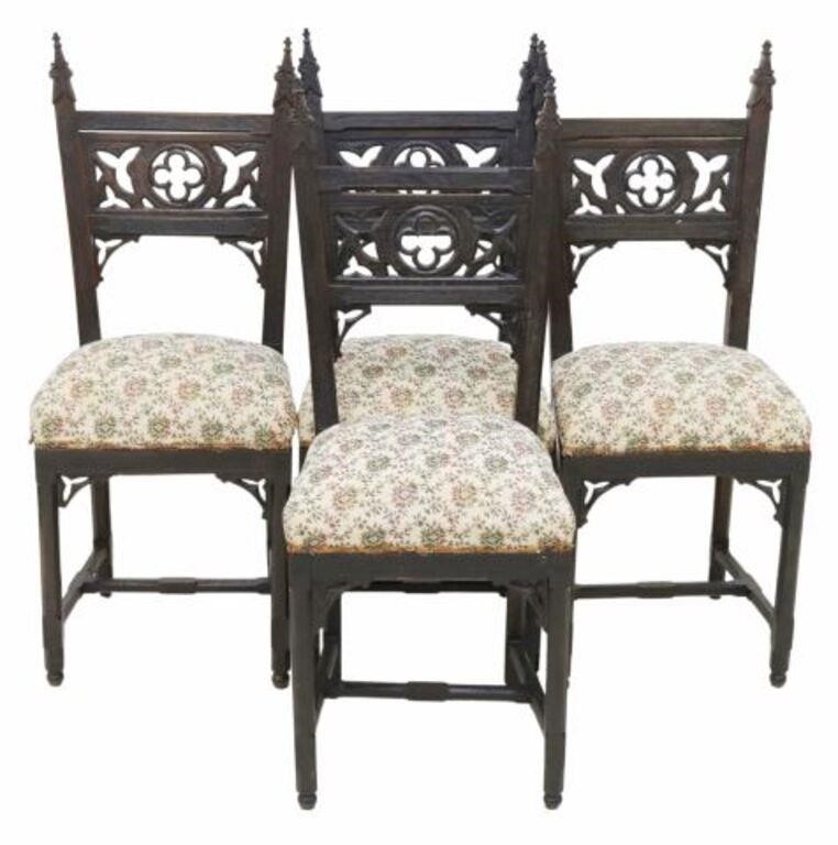 (4) GOTHIC REVIVAL UPHOLSTERED