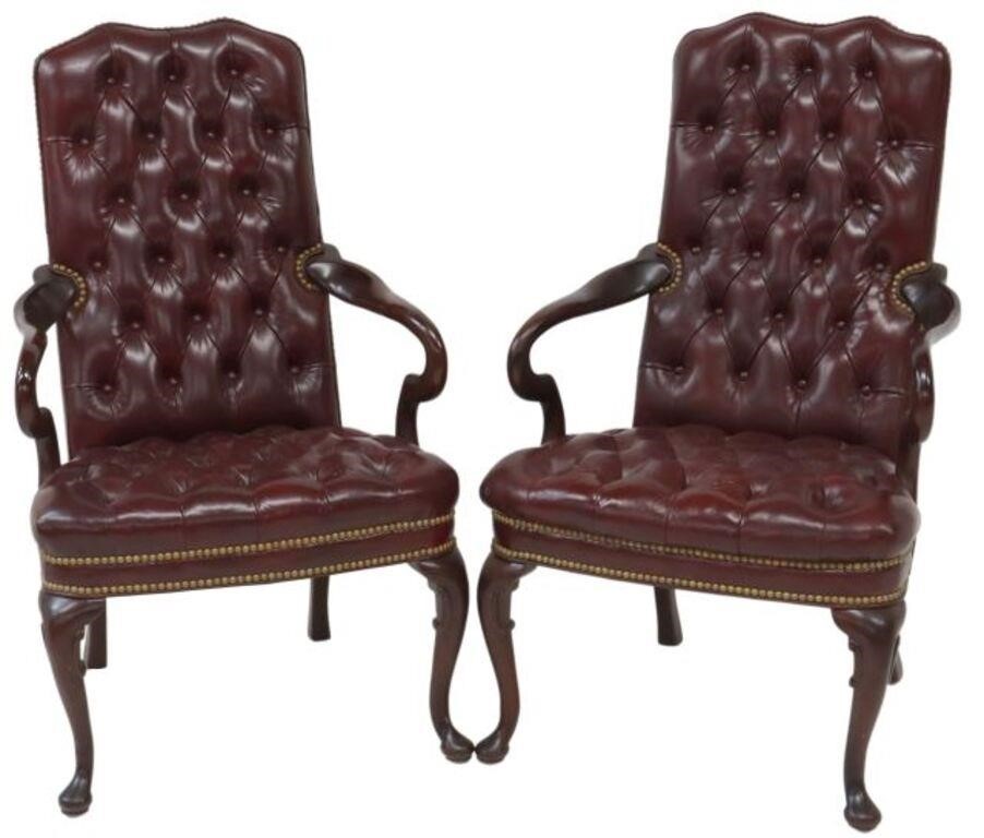 (2) QUEEN ANNE STYLE OXBLOOD LEATHER
